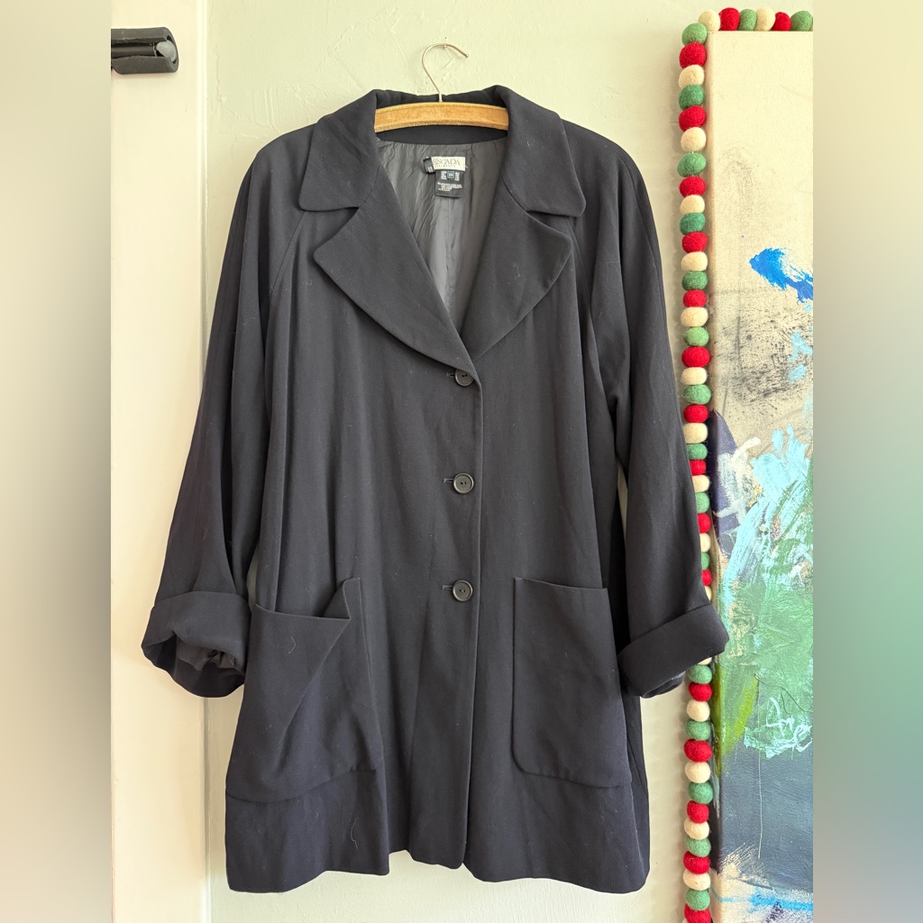 Escada Blue Black Oversized Trench Coat 34